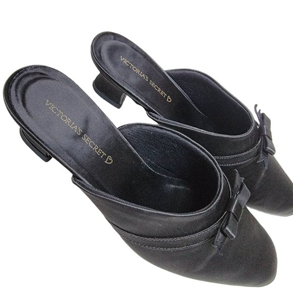 VICTORIA'S SECRET Black Satin Boudoir Slippers New w/ Box Size Medium - Picture 8 of 16